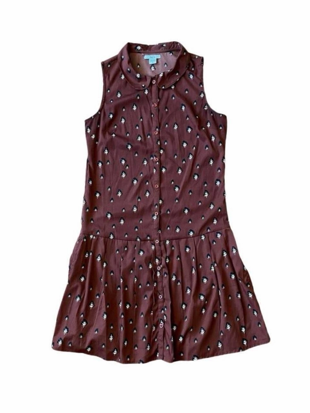 Bar III Brown Print Peter Pan Mini Shirt Dress S